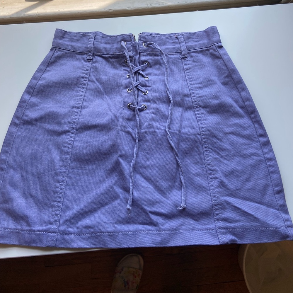 Front lace up purple mini skirt